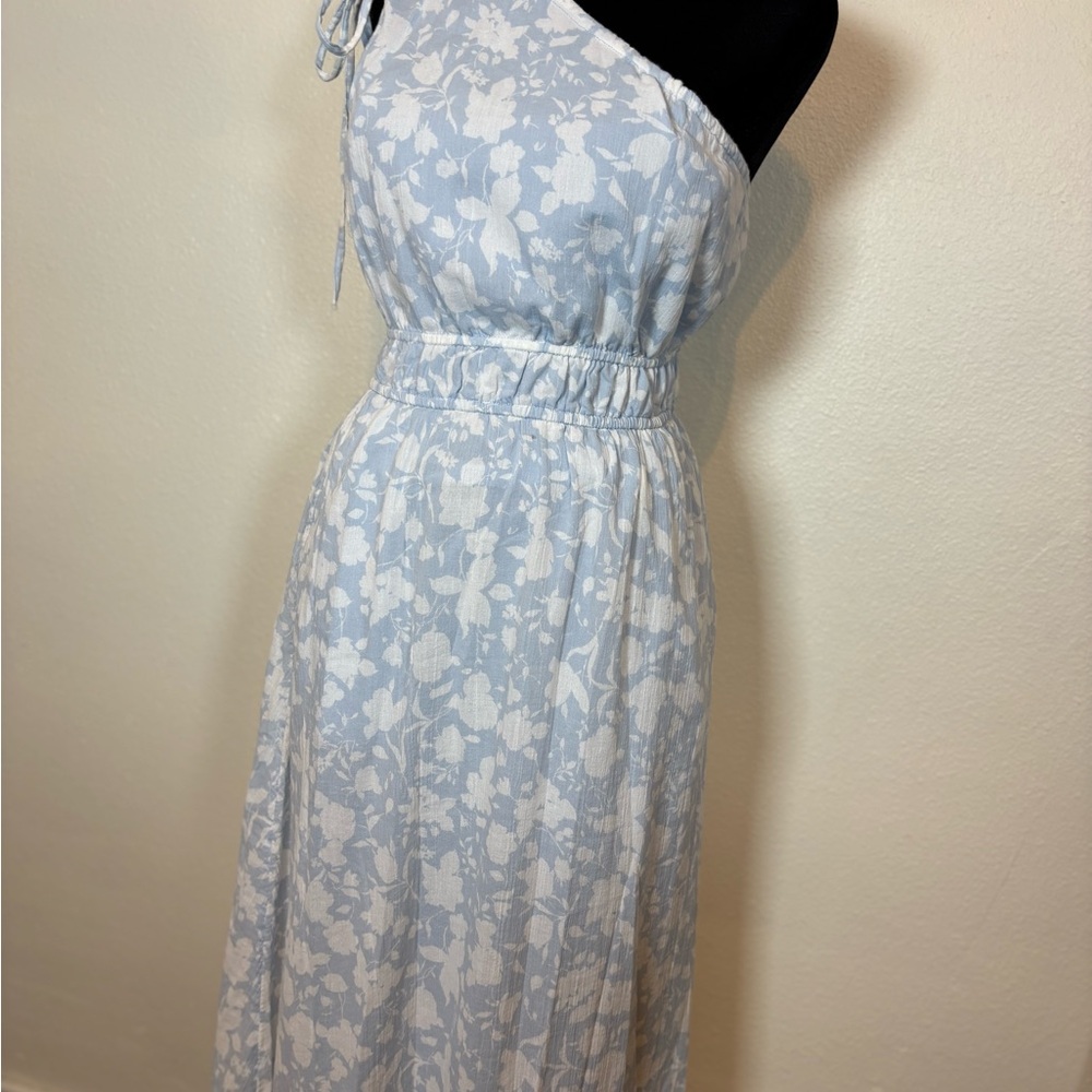 Chic One Shoulder Floral Dress in Light Blue, coquette, P0088